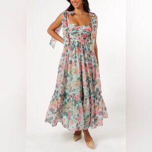 Petal & Pup Floret Bow Strap Sweetheart Neck Maxi Dress